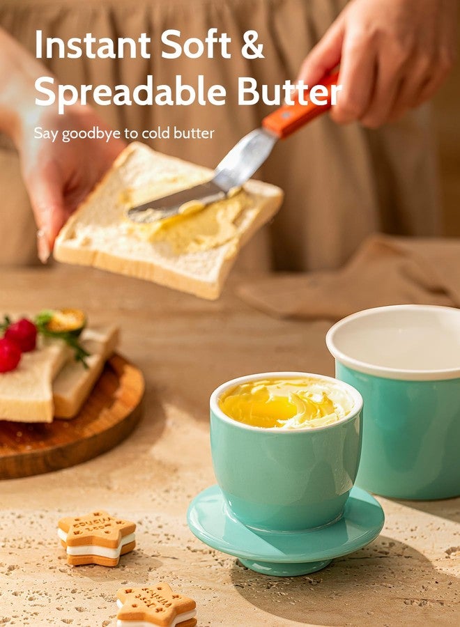 سويز طبق زبدة سويز الفرنسي مع غطاء - وعاء زبدة للمطبخ مزود بخط ماء لزبدة قابلة للدهن - وداعاً للزبدة الصلبة - فيروزي - Image 4