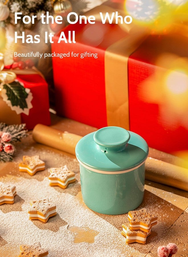 سويز طبق زبدة سويز الفرنسي مع غطاء - وعاء زبدة للمطبخ مزود بخط ماء لزبدة قابلة للدهن - وداعاً للزبدة الصلبة - فيروزي - Image 3