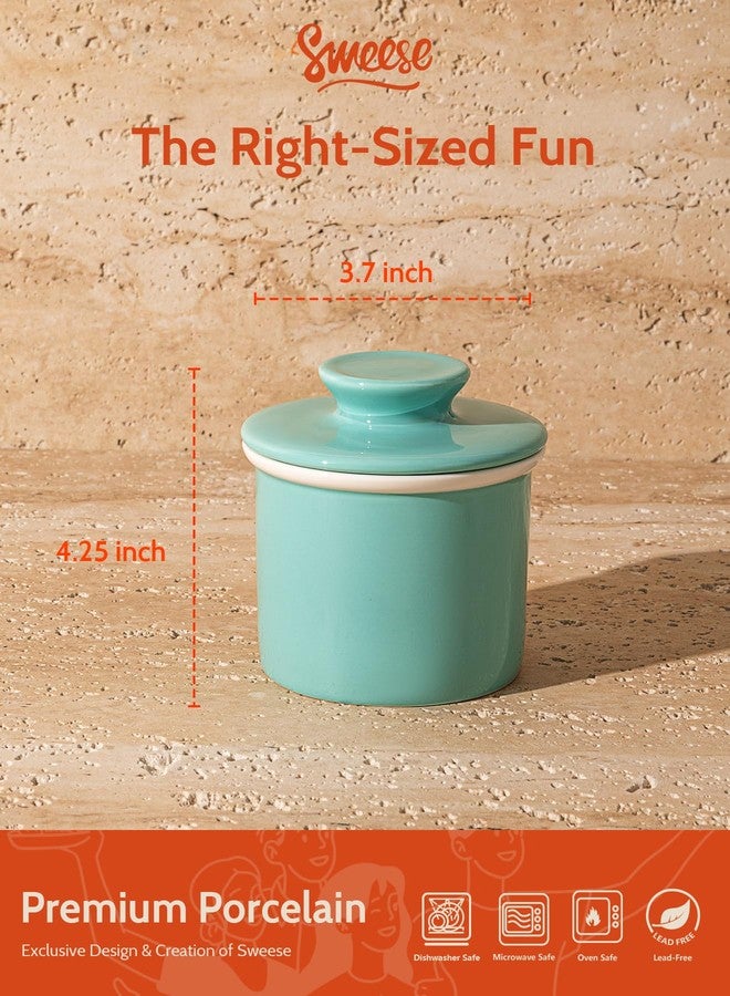 سويز طبق زبدة سويز الفرنسي مع غطاء - وعاء زبدة للمطبخ مزود بخط ماء لزبدة قابلة للدهن - وداعاً للزبدة الصلبة - فيروزي - Image 2