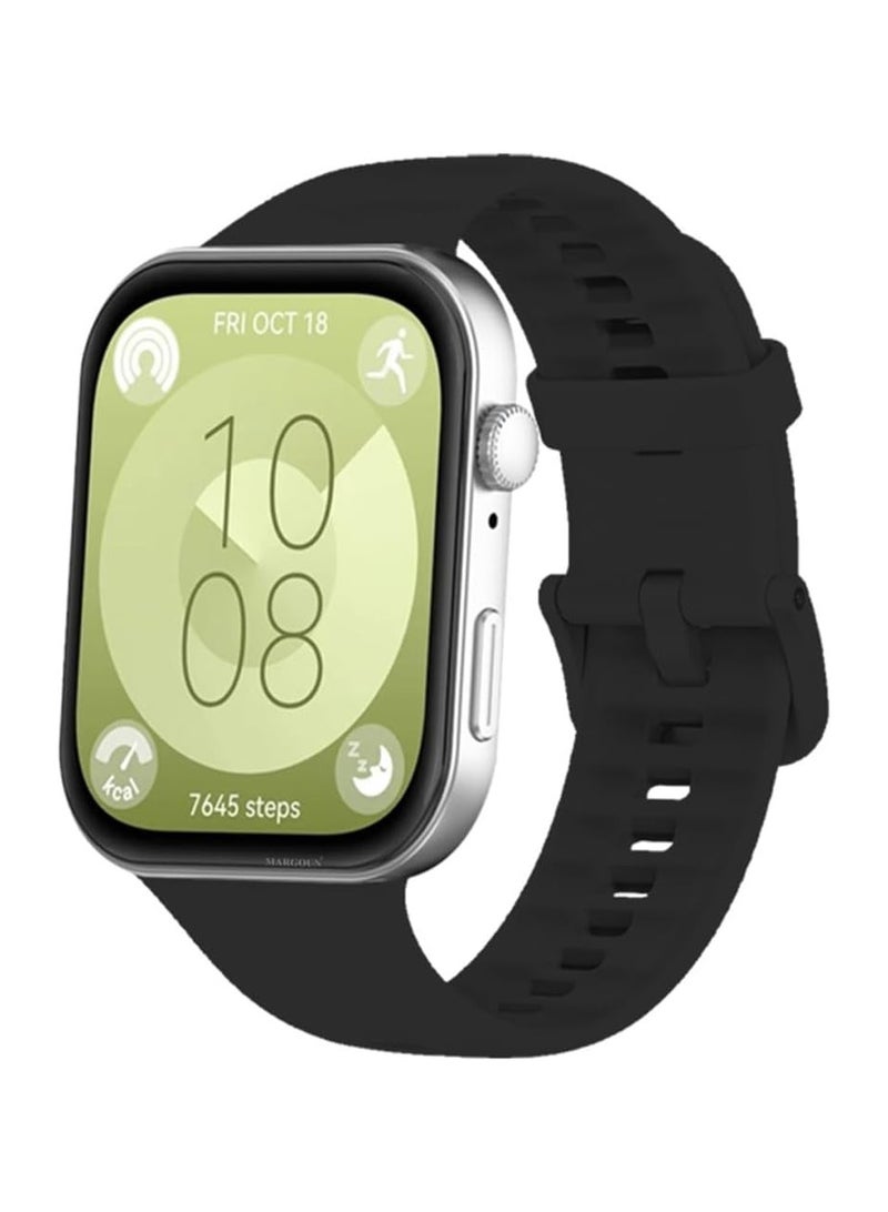 Silicone Strap Compatible with Huawei Watch Fit 3, Adjustable Silicone Sport Watch Band Replacement Wristband for Men Women (Black) - Image 1