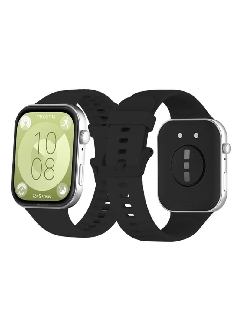 Silicone Strap Compatible with Huawei Watch Fit 3, Adjustable Silicone Sport Watch Band Replacement Wristband for Men Women (Black) - Image 2