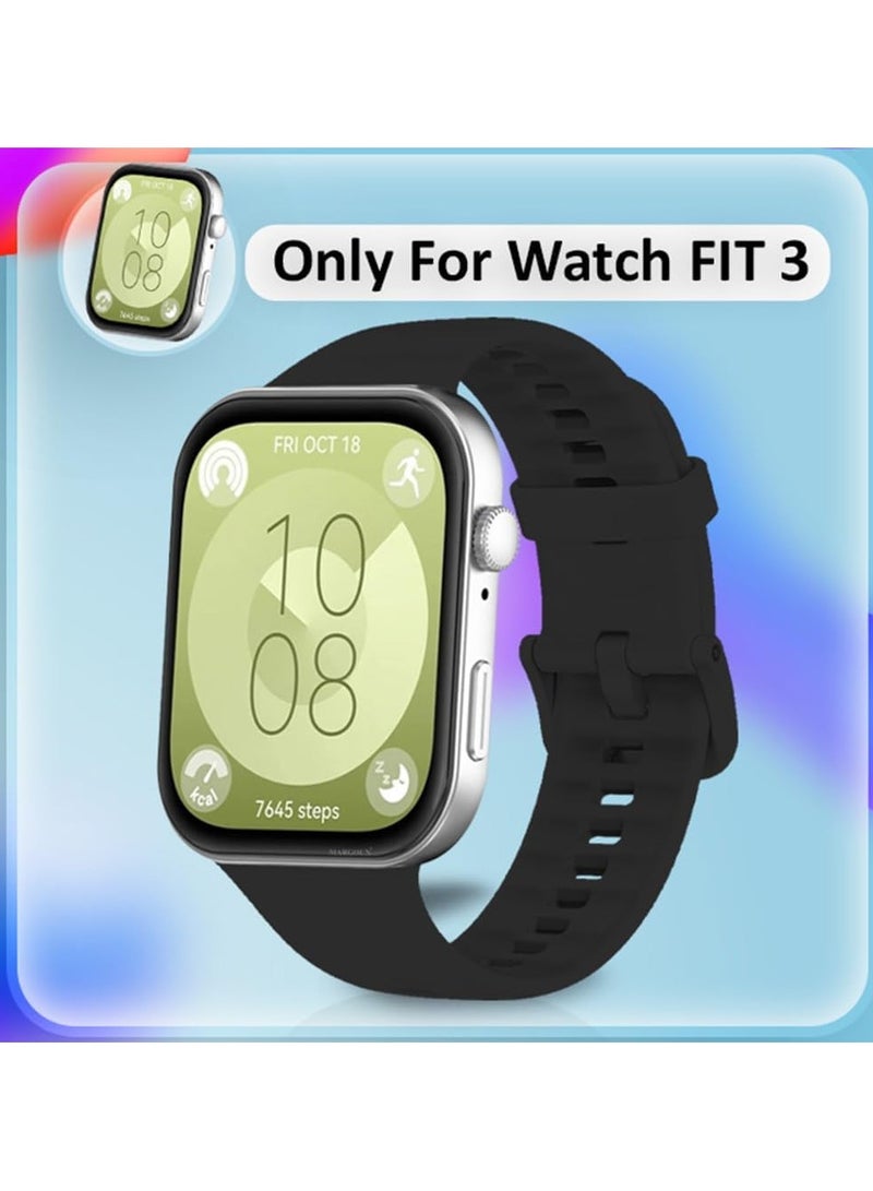 Silicone Strap Compatible with Huawei Watch Fit 3, Adjustable Silicone Sport Watch Band Replacement Wristband for Men Women (Black) - Image 3