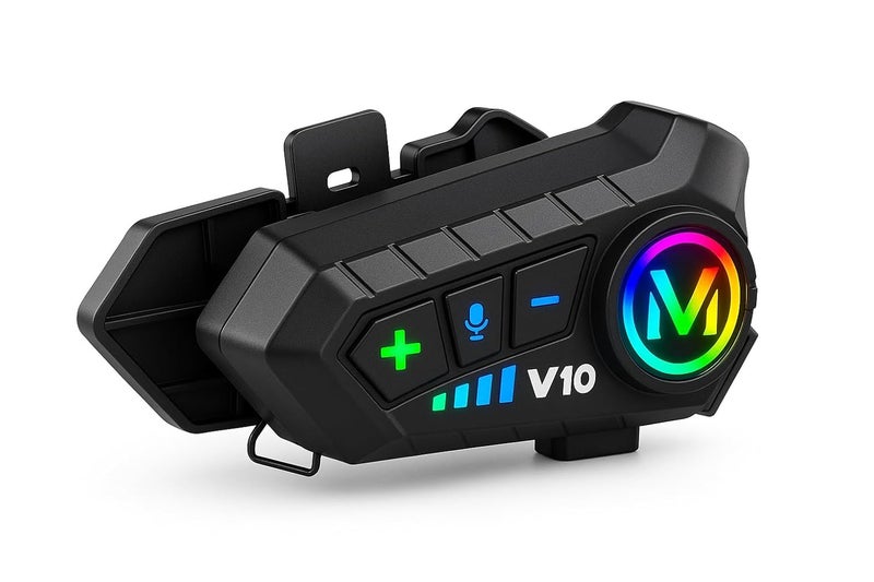 Primate Y10 Bluetooth Motorcycle Helmet Headset – 2 Phones Connection at The Same Time, Music & GPS Support, IP67 Waterproof, Works with Android & iOS, Universal Helmet Compatibility - Image 1