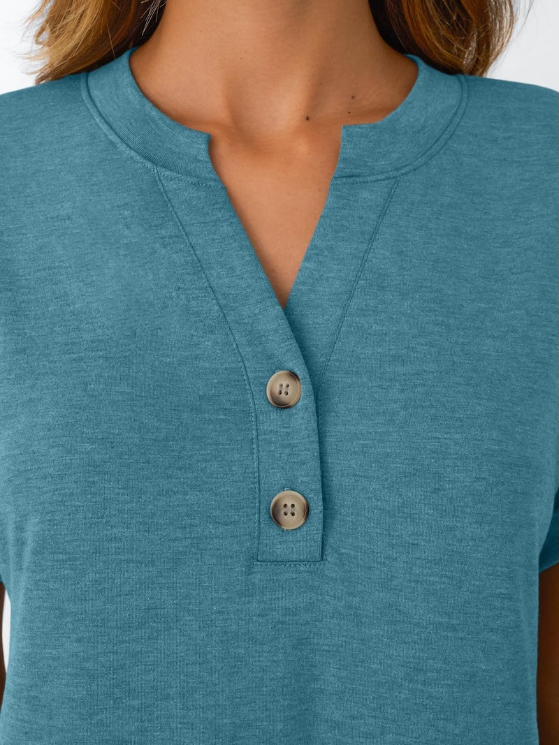 AUTOMET Women's Short Sleeve Shirts Henley Dressy Casual Summer Tops 2026 Spring Fashion Blouses Trendy Cute T-Shirts Business Work Outfits Clothes Bluegreen L - Image 5