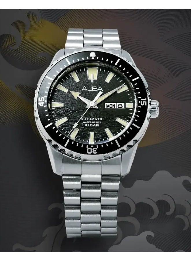 Alba Active Black Tide Automatic Men’s Watch AL4743X1, 44.5 mm Black Dial, Stainless Steel Case & Bracelet, 100 m WR - Image 1