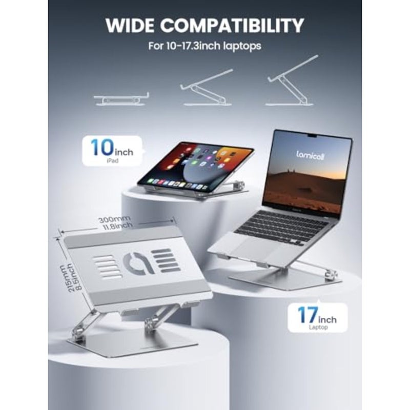 Aluminum Laptop Stand for Desk for MacBook Air Pro Neo 10-17.3'' Adjustable Computer Stand, Ergonomic Laptop Riser, Foldable Portable Notebook Holder fits Dell HP Lenovo Office Home College - Image 2