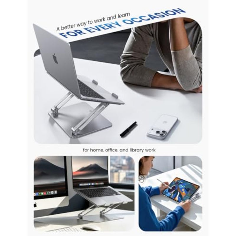 Aluminum Laptop Stand for Desk for MacBook Air Pro Neo 10-17.3'' Adjustable Computer Stand, Ergonomic Laptop Riser, Foldable Portable Notebook Holder fits Dell HP Lenovo Office Home College - Image 5