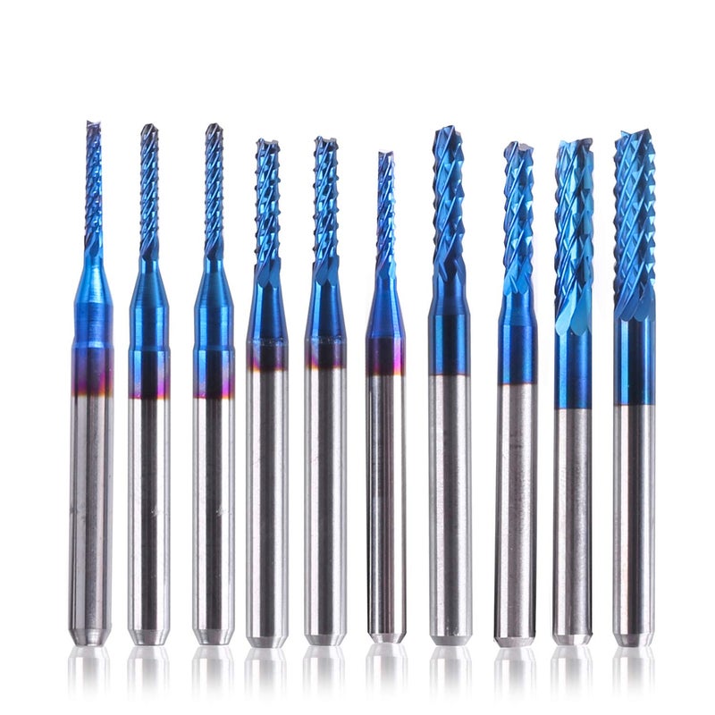SainSmart Genmitsu 10Pcs Nano Blue Coat End Mill CNC Router Bits, 1.5-3.175mm, 1/8" Shank - Image 1
