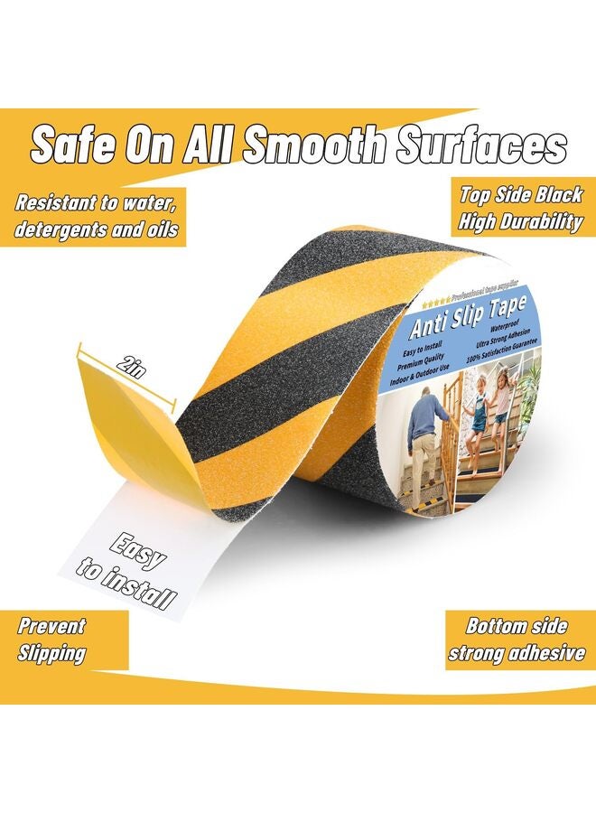 Stair Tread Anti-Slip Safety Tape - Non-Slip Tread, High Traction Friction, Strong Grip, Abrasive Adhesive Hazard Warning Tape (Black and Yellow, 1" Wide x 16.4' Long) - Image 2