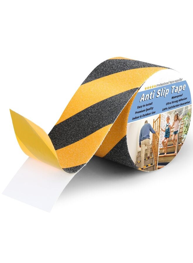 Stair Tread Anti-Slip Safety Tape - Non-Slip Tread, High Traction Friction, Strong Grip, Abrasive Adhesive Hazard Warning Tape (Black and Yellow, 1" Wide x 16.4' Long) - Image 1