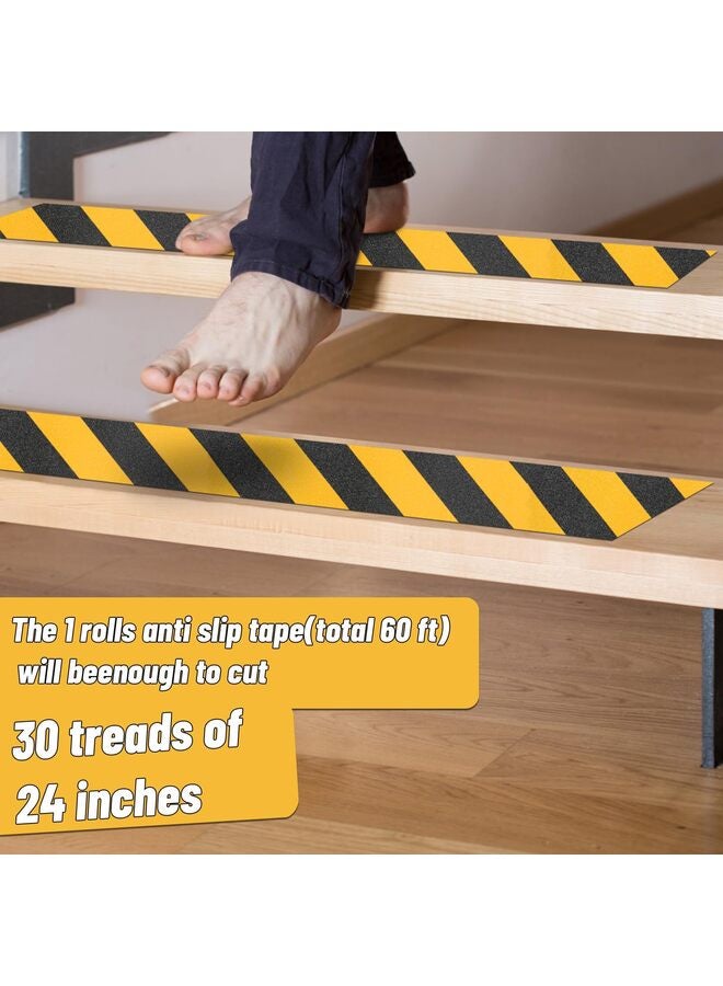 Stair Tread Anti-Slip Safety Tape - Non-Slip Tread, High Traction Friction, Strong Grip, Abrasive Adhesive Hazard Warning Tape (Black and Yellow, 1" Wide x 16.4' Long) - Image 4