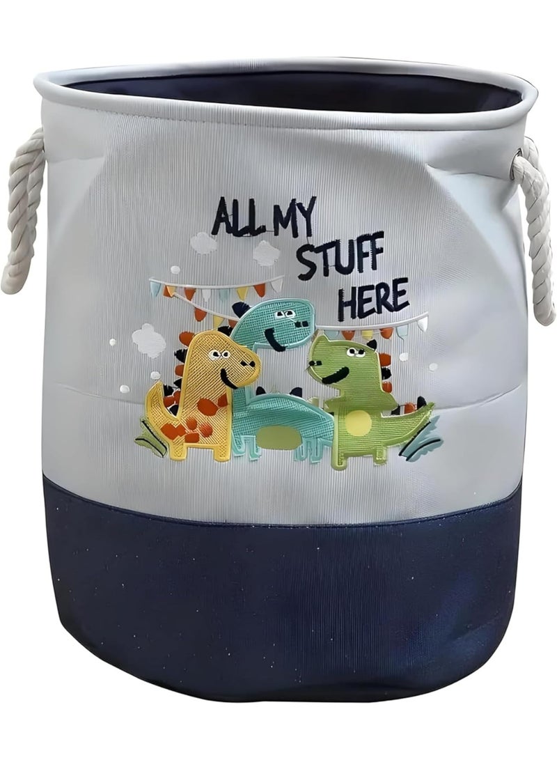 HOME DWELL Laundry Bag/Laundry basket Medium Embroidered Dinosaur Bucket - 36 x 37 cm for Kids' Room Storage - Image 1