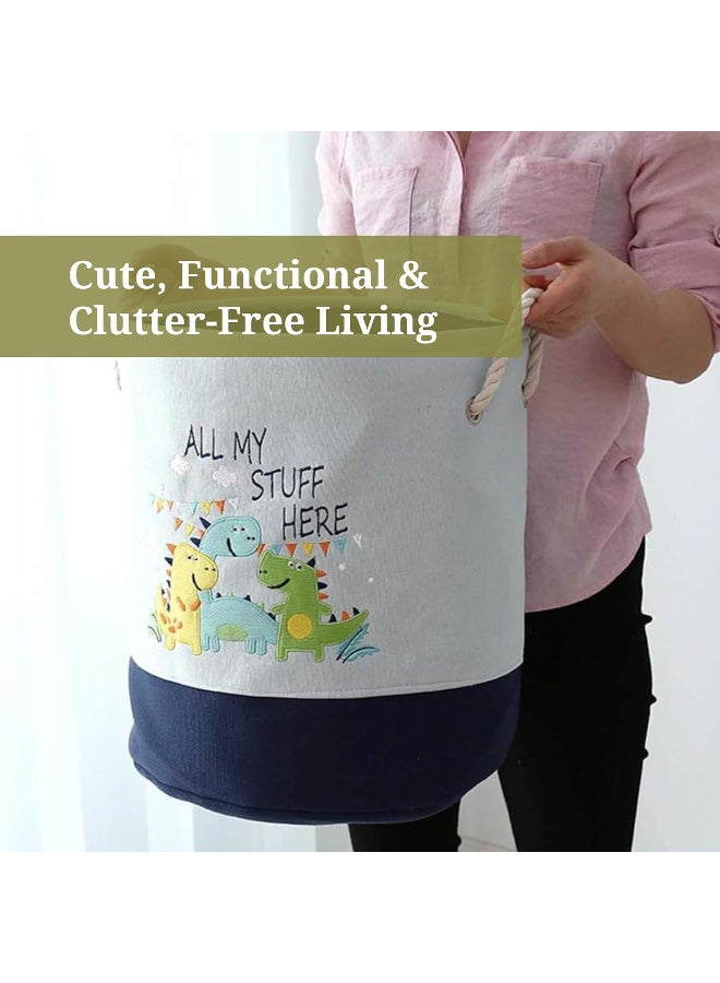 HOME DWELL Laundry Bag/Laundry basket Medium Embroidered Dinosaur Bucket - 36 x 37 cm for Kids' Room Storage - Image 3