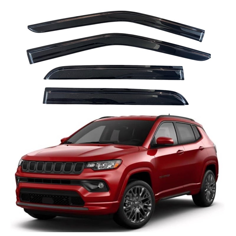KPY Window Visor Compatible with Jeep Compass 20172024 4PC Rain Guard Side Window Vent Deflectors TapeOn Mugen Style 2017 2018 2019 2020 2021 2022 2023 2024