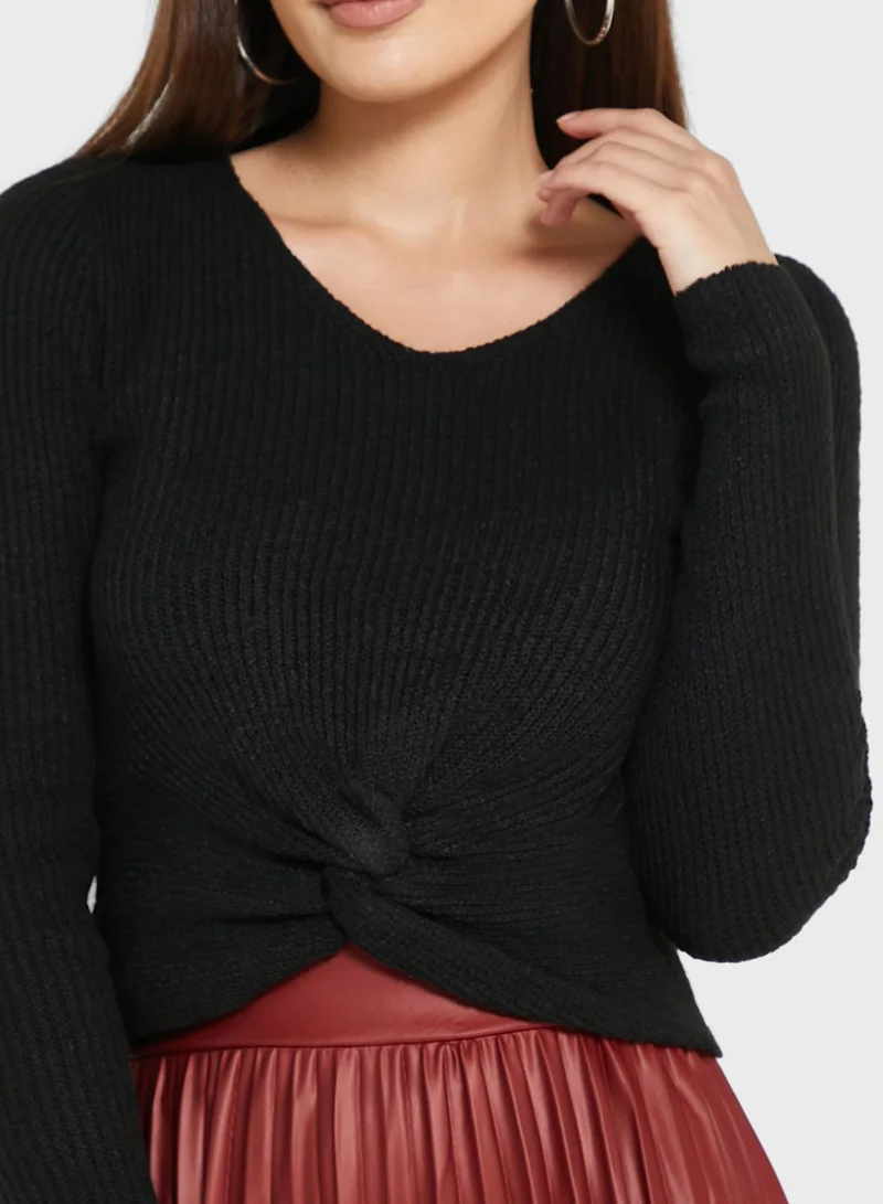 Jacqueline de Yong Knot Detail Knitted Top