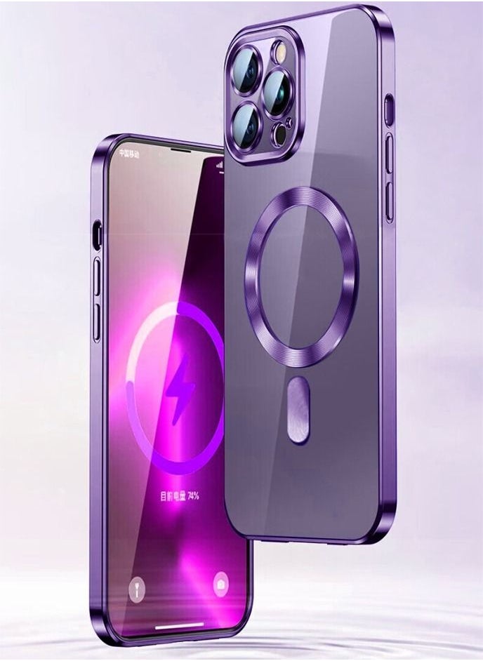Color Fans - MagSafe Case for Apple iPhone 12 Pro Max 6.7 inch Clear Case Slim Plating Magnetic Cover Purple - Image 1