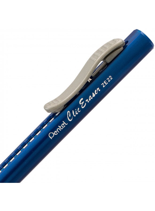 Pentel Clic Eraser Grip, Retractable Eraser, Blue Barrel, Box of 12 (ZE22C) - Image 3