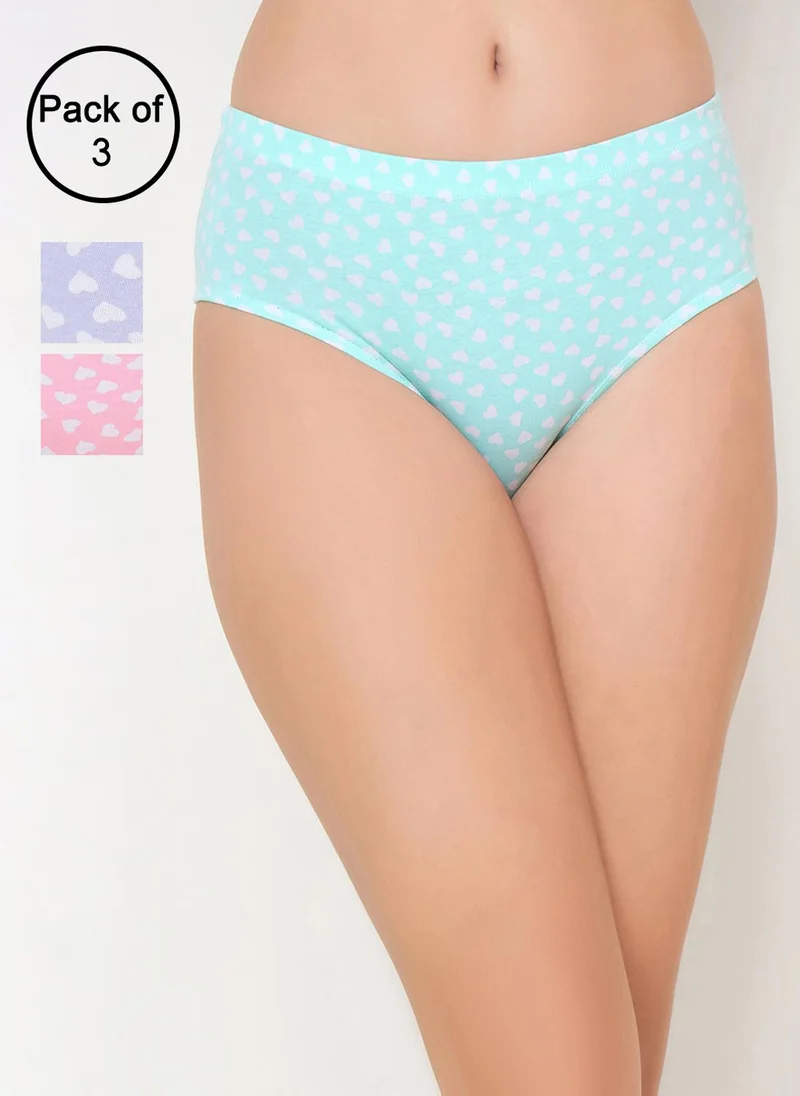 Clovia Clovia Pack of 3 Mid Waist Heart Print Hipster Panty with Inner Elastic - Cotton