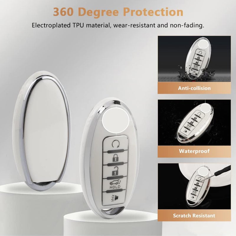 PIFOOG Car Key Cover for Nissan 5 Buttons Keys Fob Case TPU Bling Keychain for Nissan Altima Sentra Rogue Pathfinder Murano Armada Maxima Versa Girly Women White Silver - Image 3