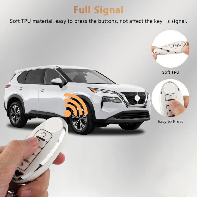 PIFOOG Car Key Cover for Nissan 5 Buttons Keys Fob Case TPU Bling Keychain for Nissan Altima Sentra Rogue Pathfinder Murano Armada Maxima Versa Girly Women White Silver - Image 4