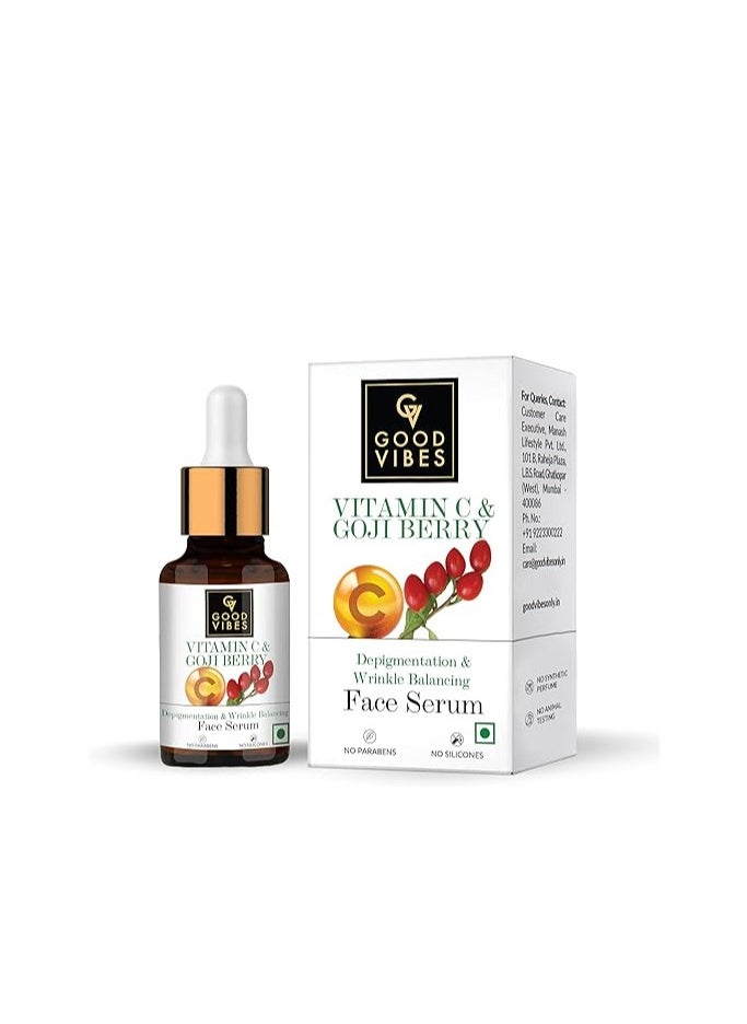 Good Vibes Good Vibes Vitamin C & Goji Berry Depigmentation & Wrinkle Balancing Face Serum - Light Weight Formula - Smoothens Skin Reduce Wrinkle & Fine Lines - All Skin Types - Parabens & Silicon Free - 10 ml  - Image 1