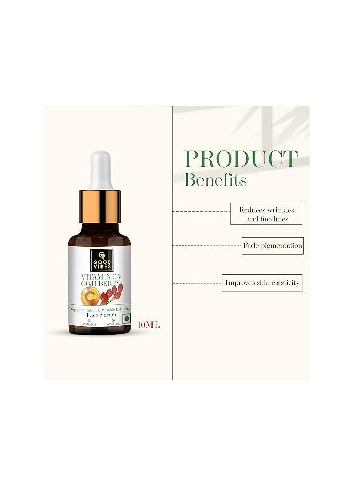 Good Vibes Good Vibes Vitamin C & Goji Berry Depigmentation & Wrinkle Balancing Face Serum - Light Weight Formula - Smoothens Skin Reduce Wrinkle & Fine Lines - All Skin Types - Parabens & Silicon Free - 10 ml  - Image 2
