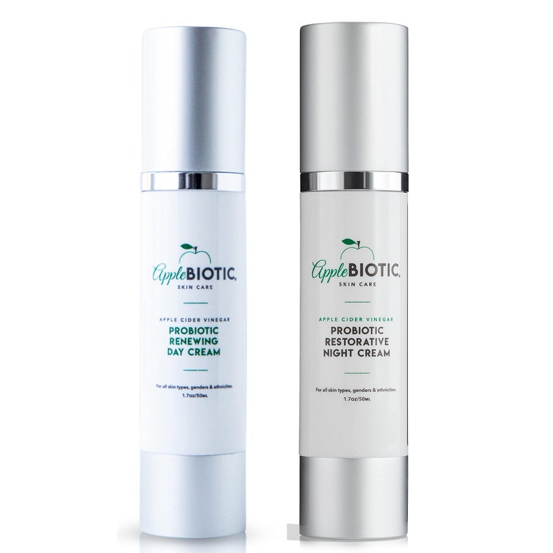 AppleBiotic Apple Cider Vinegar Face Day  Night Cream Duo Hydrating Redness Relief Face Moisturizer Lotion For Dry Oily Sensitive Skin Natural Green Tea Chamomile Skincare for men women teens
