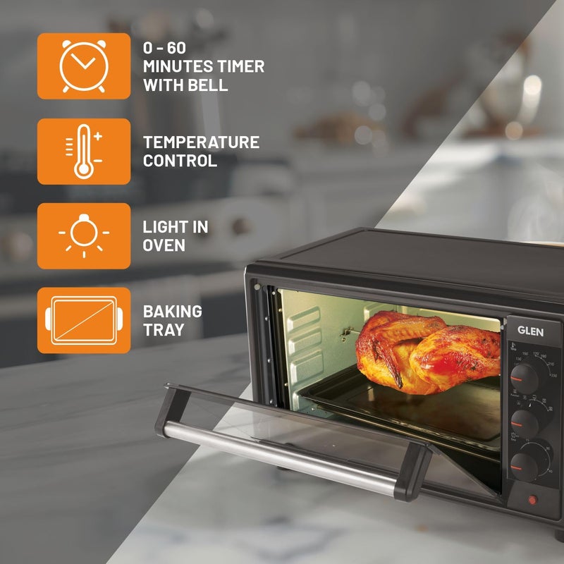 GLEN Glen Oven Toaster Griller OTG 25 Litres with Convection Motorized Rotisserie 1700W Black SA5025RC  - Image 3