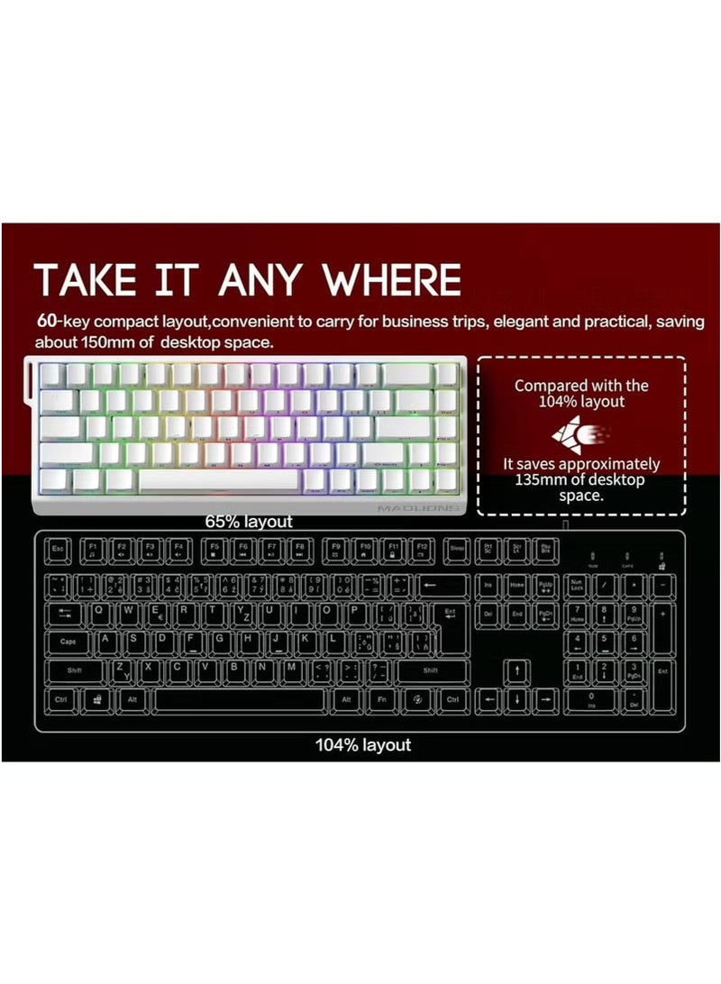 MADLIONS MAD60 HE Rapid Trigger Wired Magnetic Mechanical Gaming Keyboard 60% Hall Effect Adjustable Actuation,PBT Keycaps RGB Hot-Swap,8K Hz Polling Rate (white, Magnetic Amber Pro Switch) - Image 3