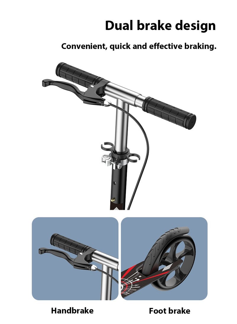 Generic Scooter, Foldable Commuter Scooter with Anti-Shock Suspension, 4-Level Height Adjustable Handlebar, Big Wheel Kids Scooter, 200kg Weight Capacity, Suitable for Teens and Adults (Black)  - Image 2