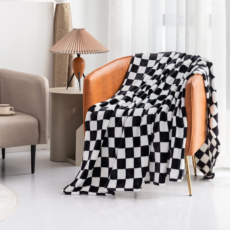 LOMAO Throw Blankets Flannel Blanket with Checkerboard Grid Pattern Soft Throw Blanket for Couch, Bed, Sofa Luxurious Warm and Cozy for All Seasons (Black, 50"x60") - Image 5