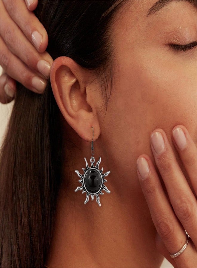 RLHRNDE Gothic Layered Black Choker Necklace for Women Punk Black Cross Pendant Necklace Crescent Moon Sun Earrings Halloween Christmas Goth Jewelry Set (Sun) - Image 3