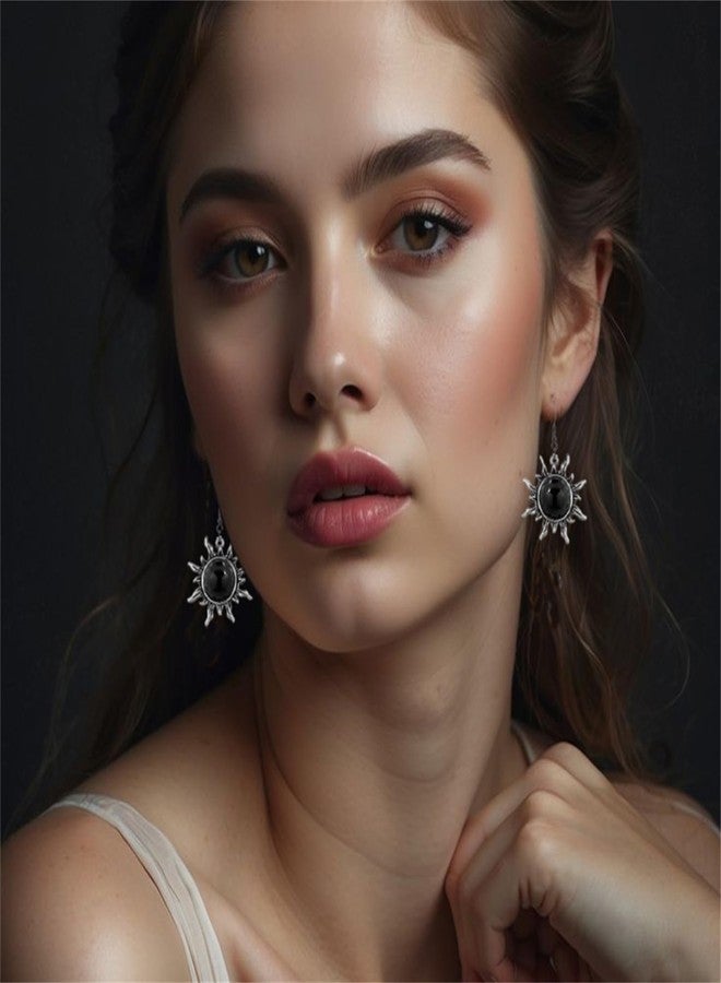 RLHRNDE Gothic Layered Black Choker Necklace for Women Punk Black Cross Pendant Necklace Crescent Moon Sun Earrings Halloween Christmas Goth Jewelry Set (Sun) - Image 4