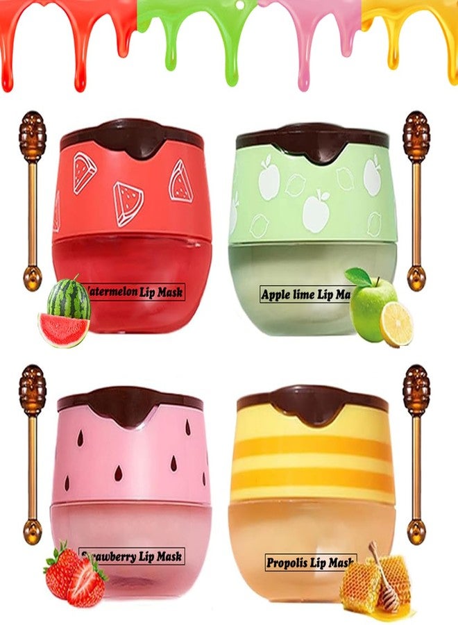 Tiejdhr Honey Lip Balm, Strawbemy Apple Watermelon Cherries, Coconuts, Peaches, Grapes, Mint Lip Mask, Moisturizing Lip Sleeping Mask, Hydrate Repair Prevent Dry Cracked Lip (4 Flavors) - Image 1