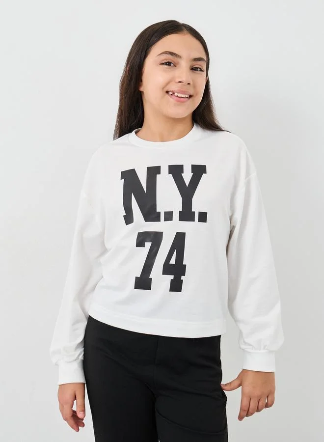 Styli Styli Teen Graphic Sweatshirt and Flare Pants Set