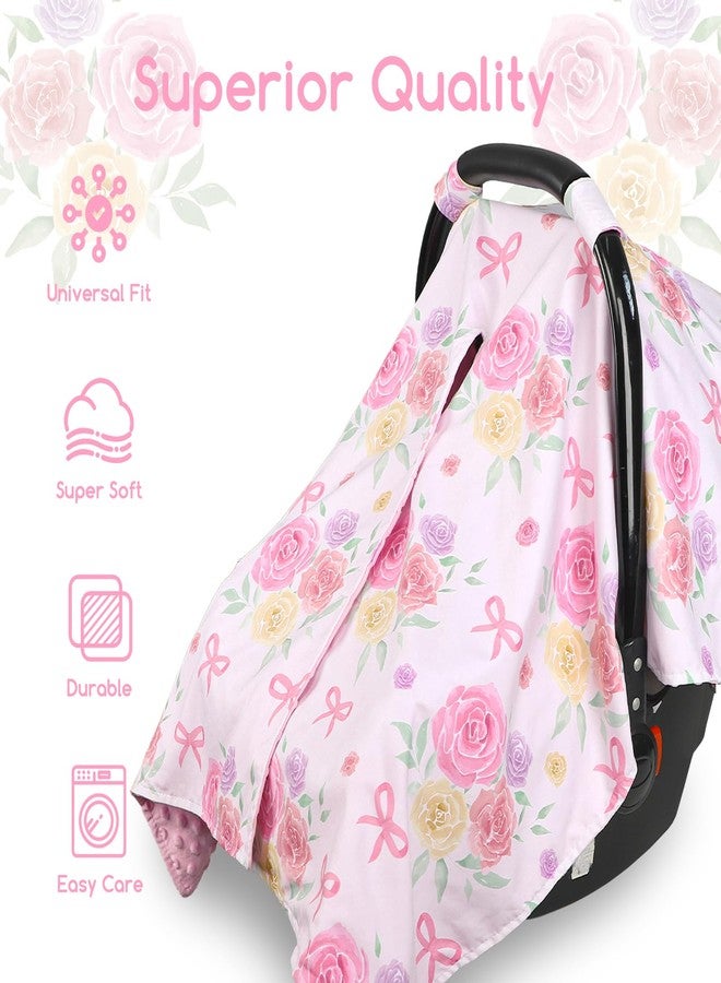 WINGHENLEE Baby Car Seat Cover for Boys Girls, Winter Infant Carseat Cover for Babies, Peekaboo Opening Nursing Cover Carseat Canopy, Warm Carrier Cover for Newborn, Pink Flower - Image 4