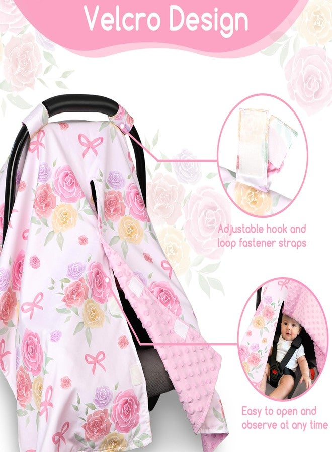 WINGHENLEE Baby Car Seat Cover for Boys Girls, Winter Infant Carseat Cover for Babies, Peekaboo Opening Nursing Cover Carseat Canopy, Warm Carrier Cover for Newborn, Pink Flower - Image 3