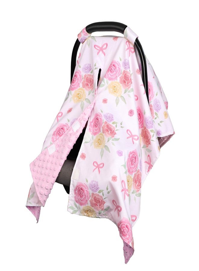 WINGHENLEE Baby Car Seat Cover for Boys Girls, Winter Infant Carseat Cover for Babies, Peekaboo Opening Nursing Cover Carseat Canopy, Warm Carrier Cover for Newborn, Pink Flower - Image 1
