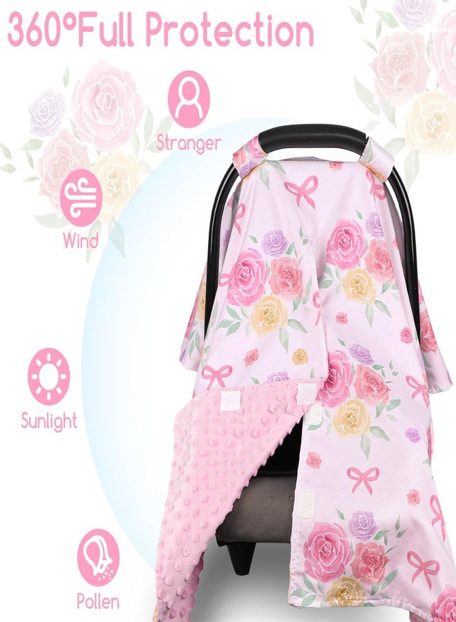 WINGHENLEE Baby Car Seat Cover for Boys Girls, Winter Infant Carseat Cover for Babies, Peekaboo Opening Nursing Cover Carseat Canopy, Warm Carrier Cover for Newborn, Pink Flower - Image 5