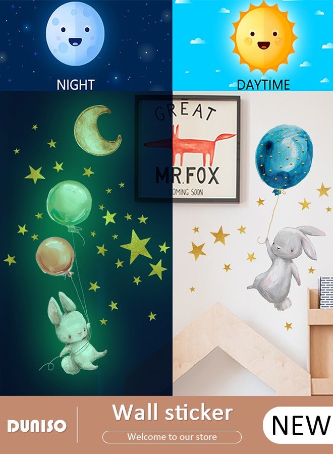 DUNISO Night Light Wall Sticker Cartoon Rabbit Wall Sticker Decorantion Painting Home Decoration For Children's Playroom Living Room 28*38cm - Image 1