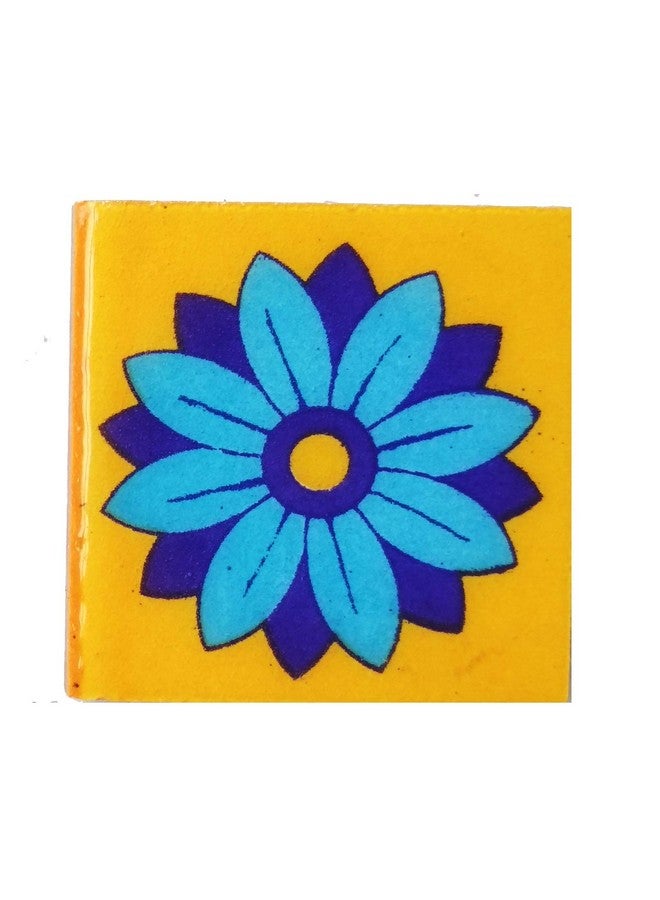 Shiv Kripa Blue Pottery Floral Ethnic Interior Exterior Crafted Tabletop Flooring Wall Ceramic 2 x 2 inch Tiles Pack of 20 Tiles (Sky Blue, Yellow & Multi) - Image 4