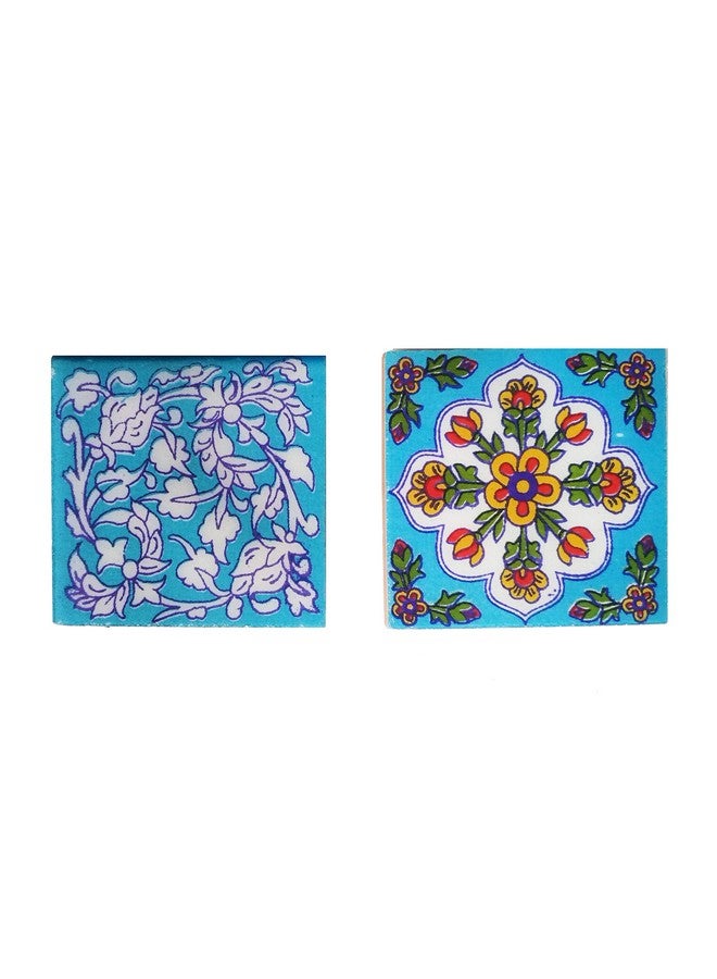 Shiv Kripa Blue Pottery Floral Ethnic Interior Exterior Crafted Tabletop Flooring Wall Ceramic 2 x 2 inch Tiles Pack of 20 Tiles (Sky Blue, Yellow & Multi) - Image 5