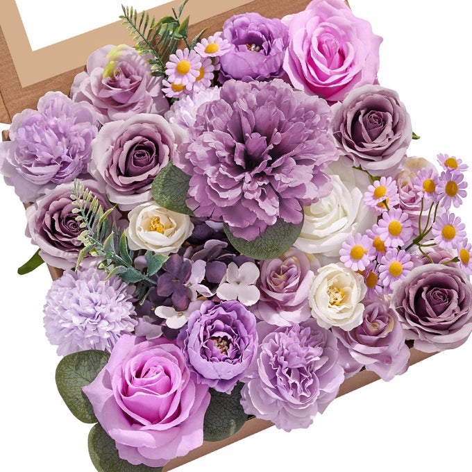 ARTIFICIAL FLOWERS SILK FLOWERS WEDDING CAKE FLOWERS PURPLE FAKE FLOWERS BOX SET FOR DIY WEDDING BOUQUETS TABLE CENTERPIECES ARRANGEMENTS BABY SHOWER HOME DECOR