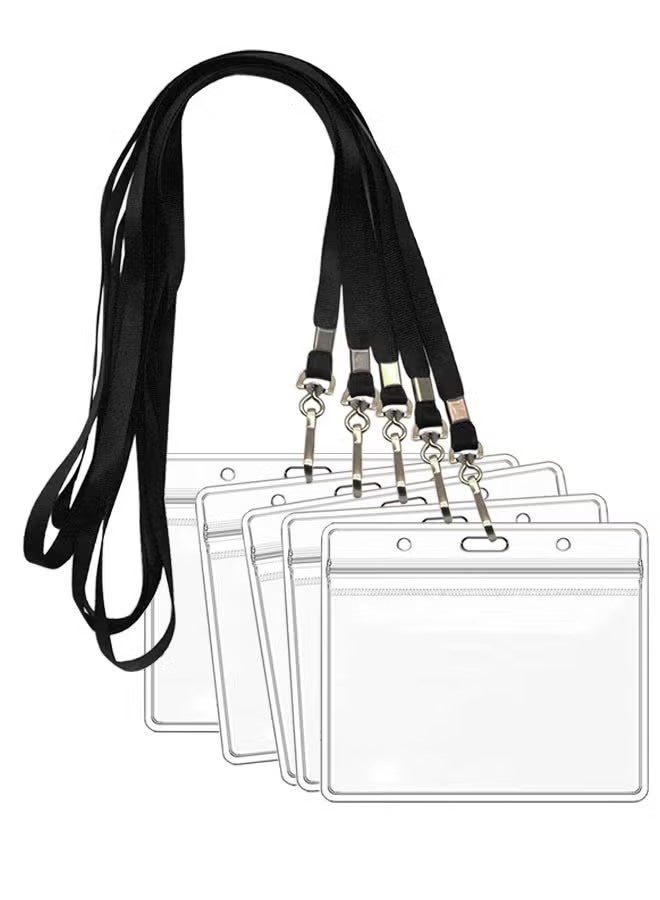 5PCS Plastic Name Badge Holders with Lanyard Clear Waterproof ID Badge Holder with Clip Lanyard for School Business Office - Image 1