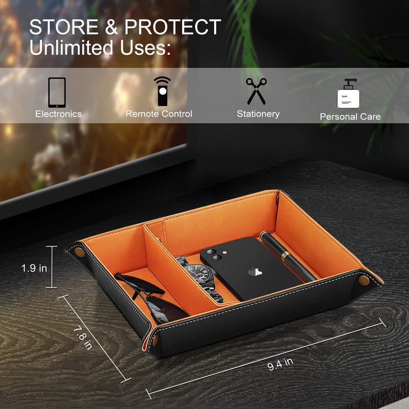سيثون Sithon Valet صينية سطح المكتب منظم تخزين - قابلة للإزالة 2 مقصورات Catchall صينية السرير الغرور الغرور منض - Image 3