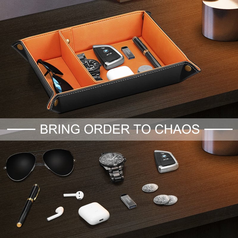 سيثون Sithon Valet صينية سطح المكتب منظم تخزين - قابلة للإزالة 2 مقصورات Catchall صينية السرير الغرور الغرور منض - Image 5