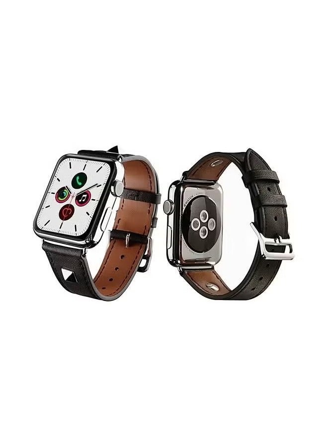 vesus One Rivet Genuine Leather Replacement Band for Apple Watch 5/4/3/2/1 Black