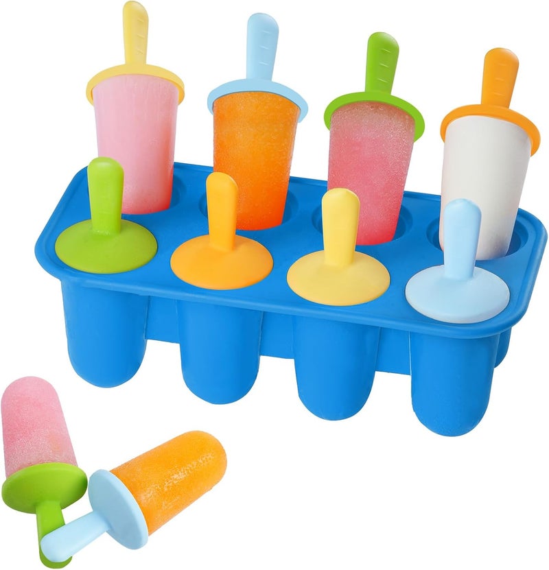 Miaowoof Silicone Popsicles Molds for Toddlers, 8-Cavity Non-BPA Premium Silicone Small Popsicle Molds, Ice Pop Mold with 8 Colorful Reusable Sticks for Kids (Blue) - Image 1