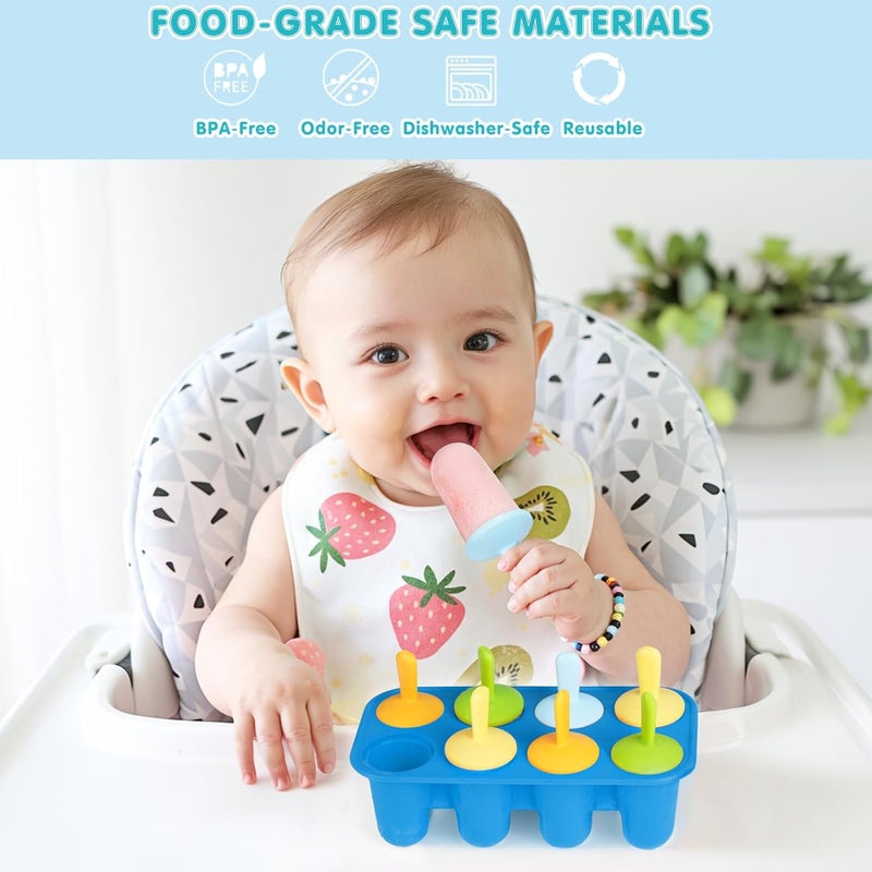 Miaowoof Silicone Popsicles Molds for Toddlers, 8-Cavity Non-BPA Premium Silicone Small Popsicle Molds, Ice Pop Mold with 8 Colorful Reusable Sticks for Kids (Blue) - Image 2