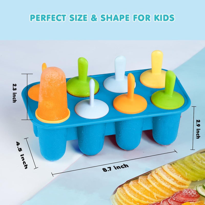 Miaowoof Silicone Popsicles Molds for Toddlers, 8-Cavity Non-BPA Premium Silicone Small Popsicle Molds, Ice Pop Mold with 8 Colorful Reusable Sticks for Kids (Blue) - Image 5